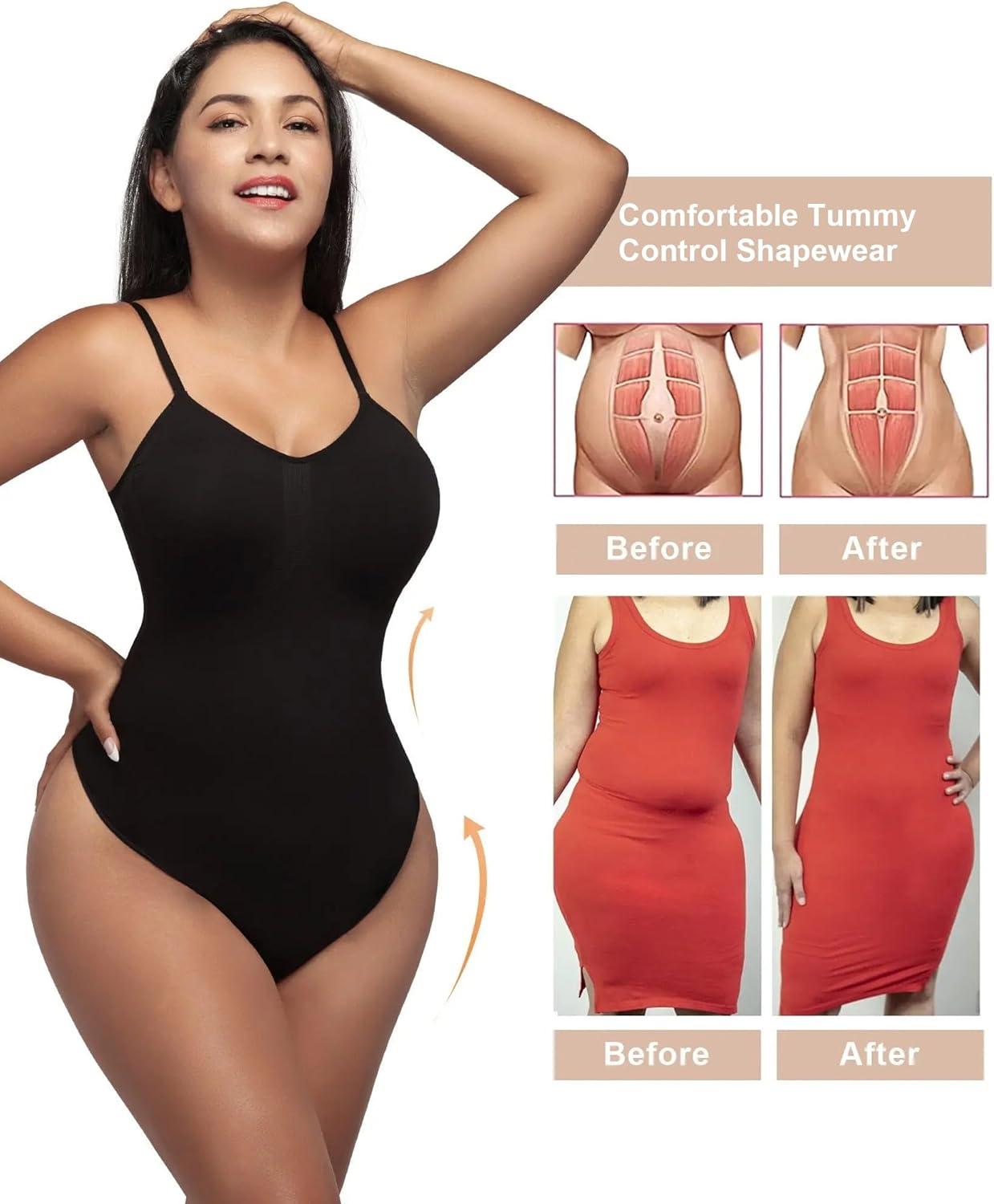 imageSHAPERX Womens Seamless Shapewear Bodysuit Tummy Control Body Shaper Waist Defining Body Suit1black Thong