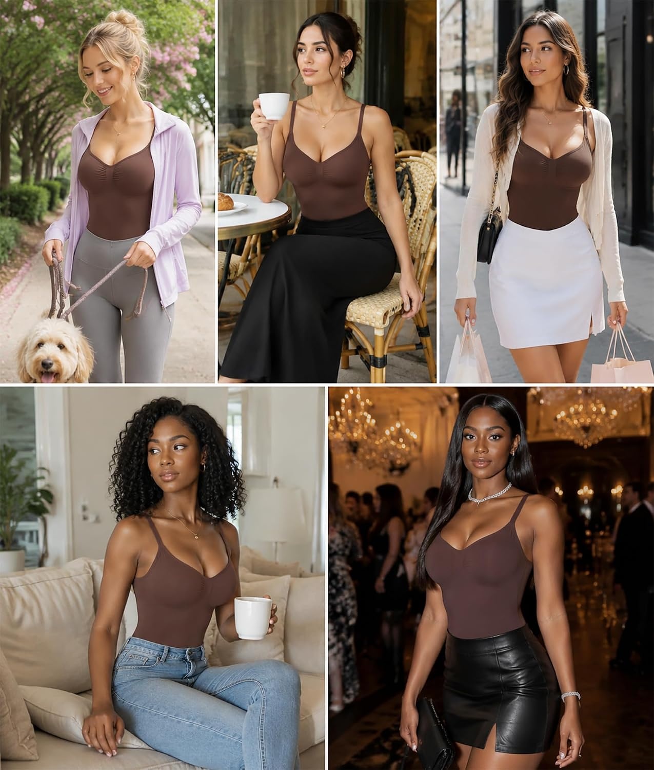 image:imageSHAPERX Shapewear for Women Tummy Control Bodysuit Mid Thigh Body Shaper Shorts for a Lifted LookCappuccino